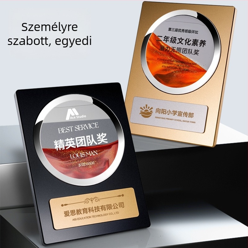 Személyre szabott márvány díjplakett Quicksand Medal dizájnnal, négy sarkú kialakítás, hivatalos tiszteleti oklevél