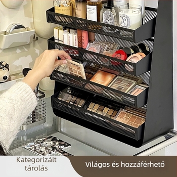 Hat szintes asztali kozmetikai rendező, nagy kapacitású bőrápoláshoz és rúzsokhoz