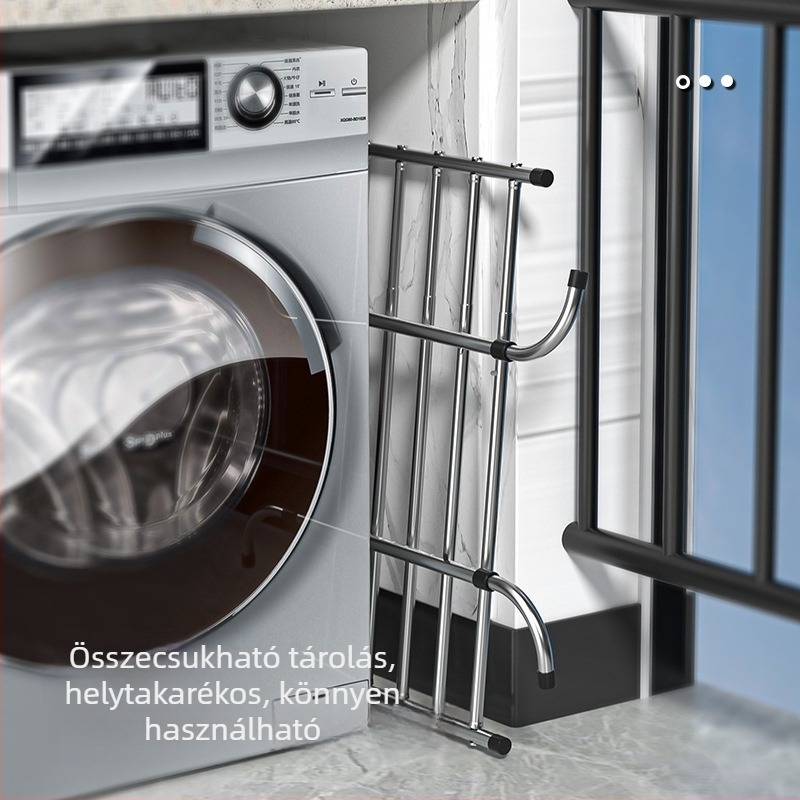 Rozsdamentes acélból készült erkélyi ruhaszárító állvány tolvajvédelmi ablakvédő korláttal, külső használatra, kihúzható és összecsukható, cipőtartó