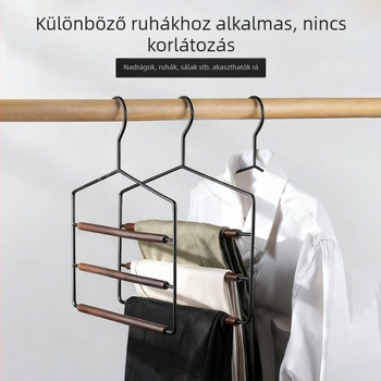 Bükkfa és kovácsoltvasból készült többszintes nadrágfogó, kapcsokkal, összecsukható, többfunkciós