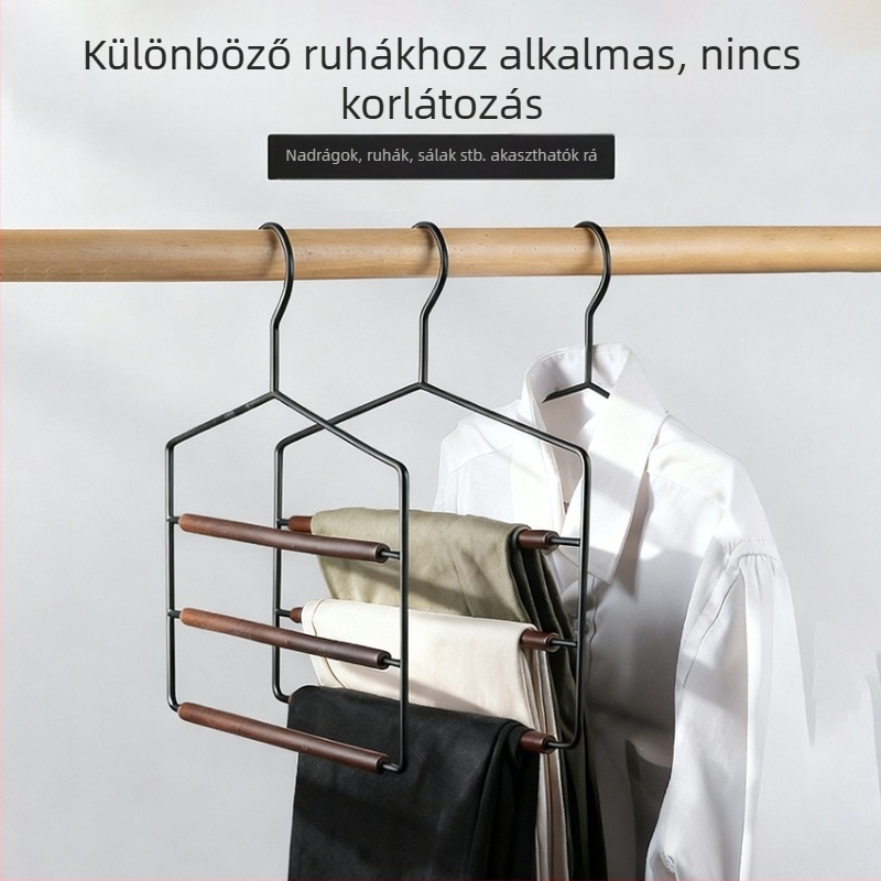 Bükkfa és kovácsoltvasból készült többszintes nadrágfogó, kapcsokkal, összecsukható, többfunkciós