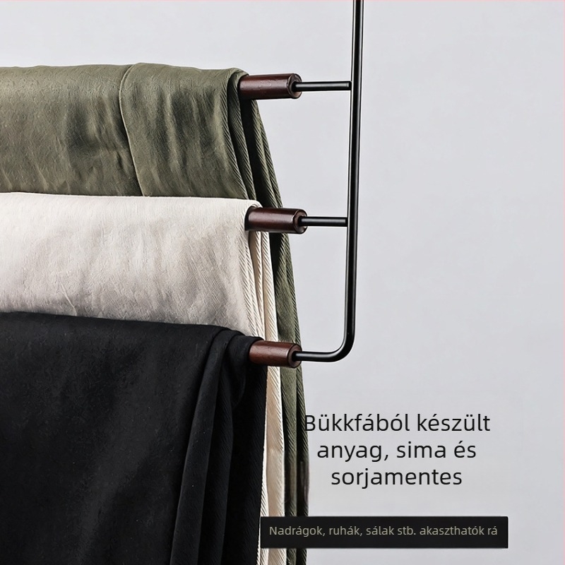 Bükkfa és kovácsoltvasból készült többszintes nadrágfogó, kapcsokkal, összecsukható, többfunkciós