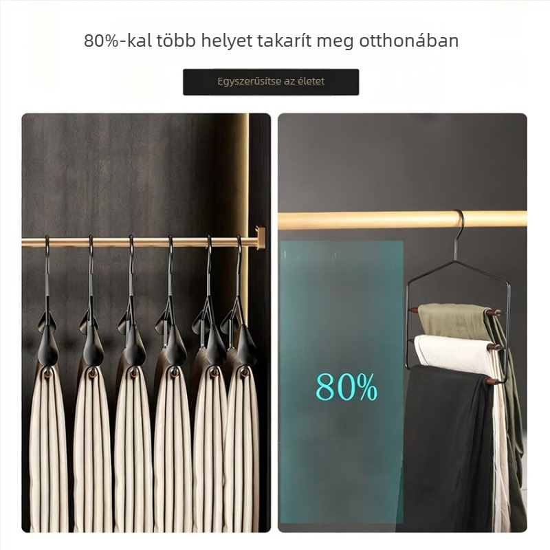Bükkfa és kovácsoltvasból készült többszintes nadrágfogó, kapcsokkal, összecsukható, többfunkciós
