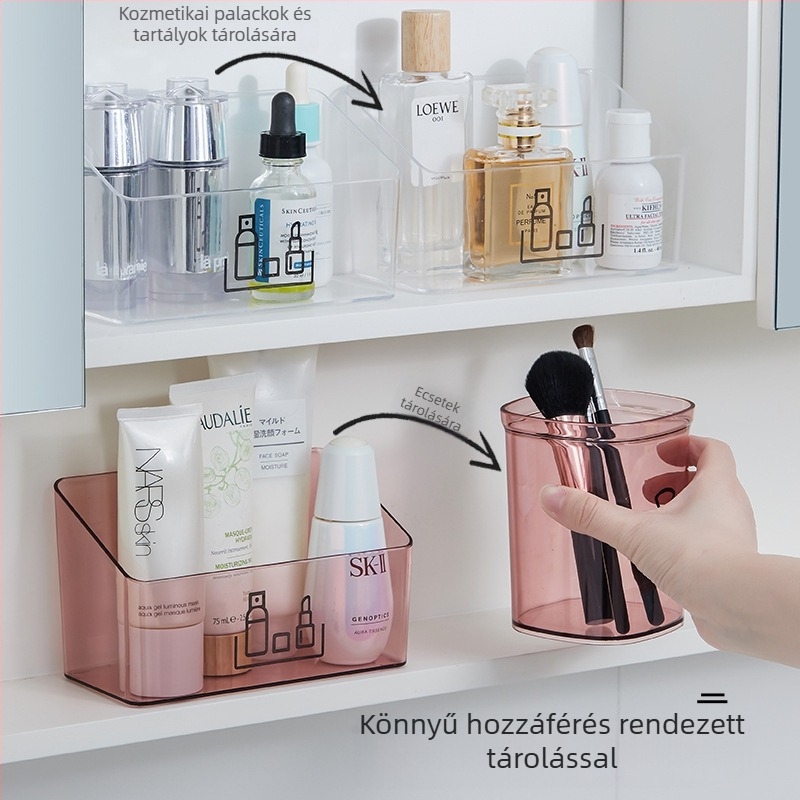 Átlátszó kozmetikai szervező tükörrel, rúzsoknak, ékszereknek és ecseteknek