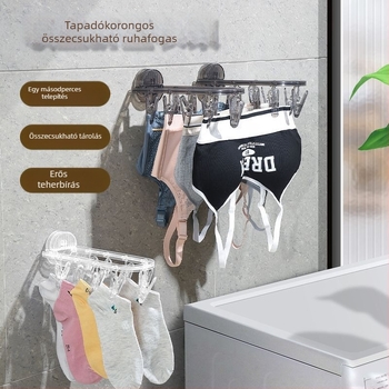 Szívócsészés ruhaszárító állvány, összecsukható, beltéri/balkon használatra, ideális fehérnemű és zokni számára, többszörös funkció, kreatív, fúrás nélkül