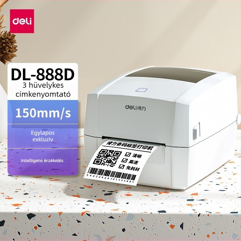 Deli DL-888B/888D 750W termikus címkék nyomtatója szállítási címkékhez, egyoldalas vonalkódos címke nyomtató