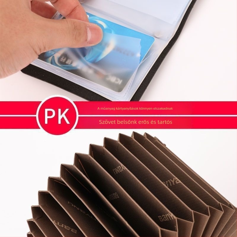 Valódi bőr kártyatartó, nagy kapacitású, több kártyahely, anti-demagnetizálás, kompakt akordeon-stílusú dizájn, ultra vékony, vezetői engedélyhez, nőknek