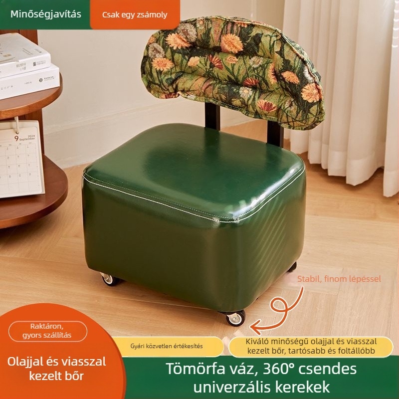 Mozgatható tömörfa ülőke görgőkkel és háttámlával – többfunkciós cipőpihenő és tároló a nappaliba