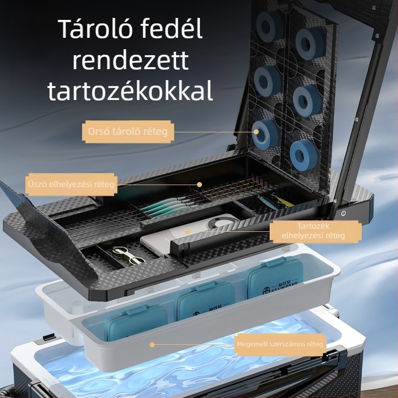 Kempinges horgász doboz 29 L, karcolódásálló – teljes készlet, többfunkciós