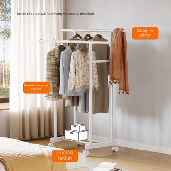 Padlóra álló ruhaszárító állvány kerekekkel – hálószoba és nappali számára, modern-minimalista stílus, könnyed lux