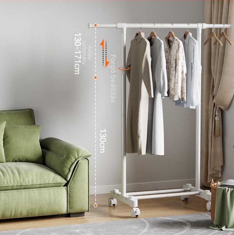 Padlóra álló ruhaszárító állvány kerekekkel – hálószoba és nappali számára, modern-minimalista stílus, könnyed lux