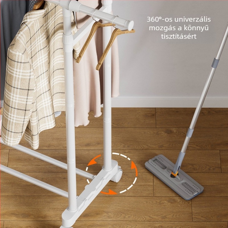 Padlóra álló ruhaszárító állvány kerekekkel – hálószoba és nappali számára, modern-minimalista stílus, könnyed lux