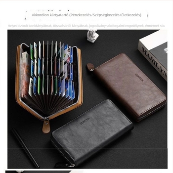 Kártyatartó – üzleti stílusú, lopás elleni védelem, két az egyben, hosszú összecsukható clutch, valódi bőr textúra, retro megjelenés