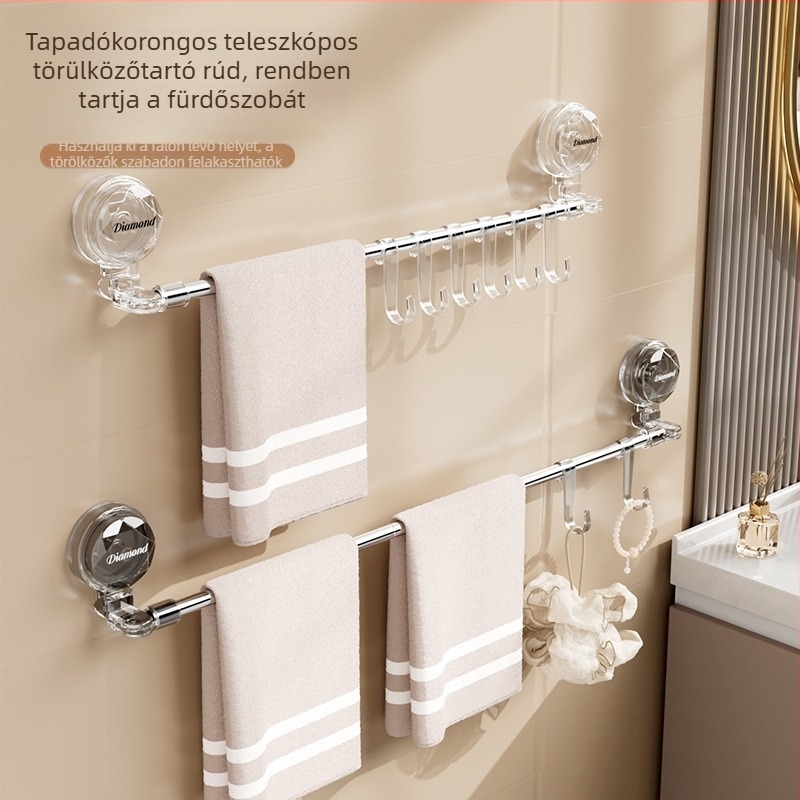 Forgó teleszkópos törölköző- és papucsállvány szívóval rögzítve, nedvességálló, fúrásmentes, megfizethető luxus tároló