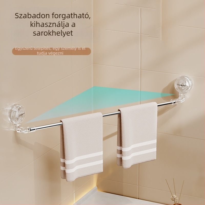 Forgó teleszkópos törölköző- és papucsállvány szívóval rögzítve, nedvességálló, fúrásmentes, megfizethető luxus tároló