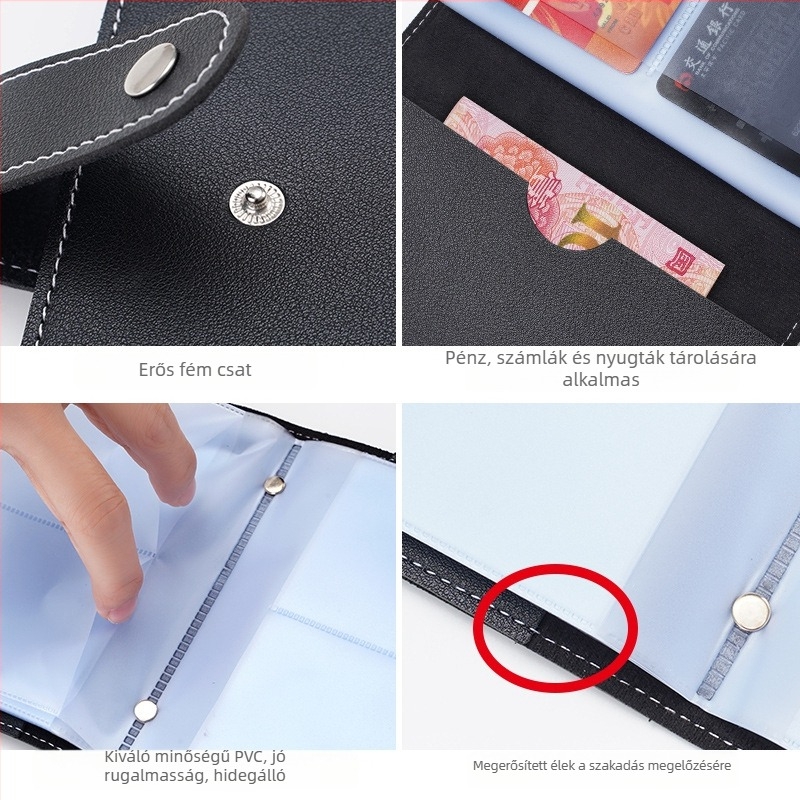 Nagy kapacitású hosszú pénztárca, több rekesz, RFID-blokkoló védelem bankkártyákhoz és igazolványtartó