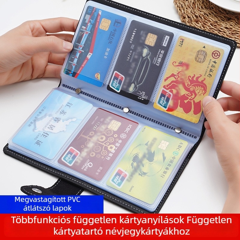 Nagy kapacitású hosszú pénztárca, több rekesz, RFID-blokkoló védelem bankkártyákhoz és igazolványtartó