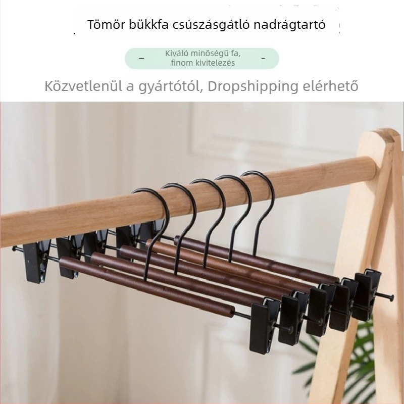 Bükkfa nadrágklipsz – csúszásmentes, háztartási használatra, minimalistikus dizájn, megfizethető lux, gyűrődésgátló nadrágokra