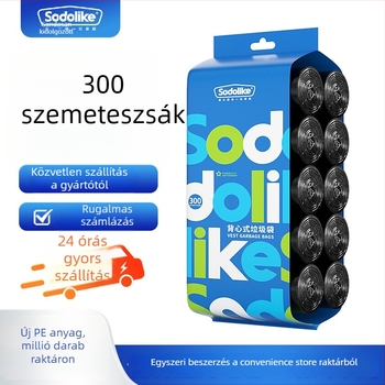 Mellény-stílusú szemeteszsákok, fekete, 300 db, tartós, hordozható, háztartási extra vastag kivitelben