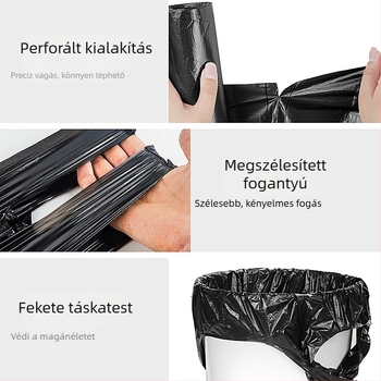 Mellény-stílusú szemeteszsákok, fekete, 300 db, tartós, hordozható, háztartási extra vastag kivitelben