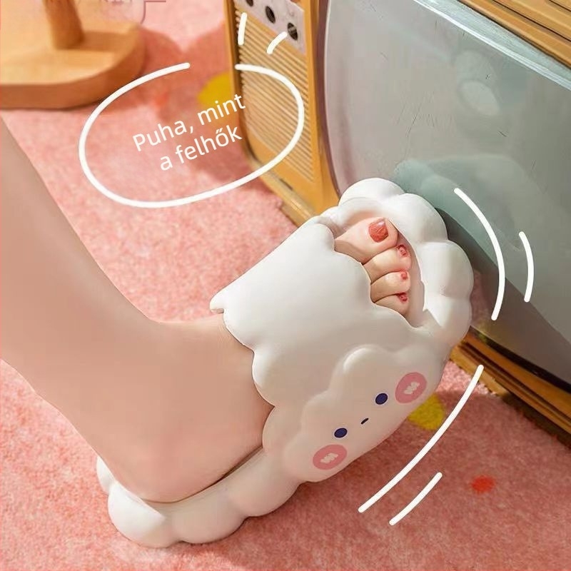 Izzasztóan puha slip-on nyári papucs nőknek, beltéri és kültéri használatra, csúszásmentes puha talppal, aranyos mosolygós mintával
