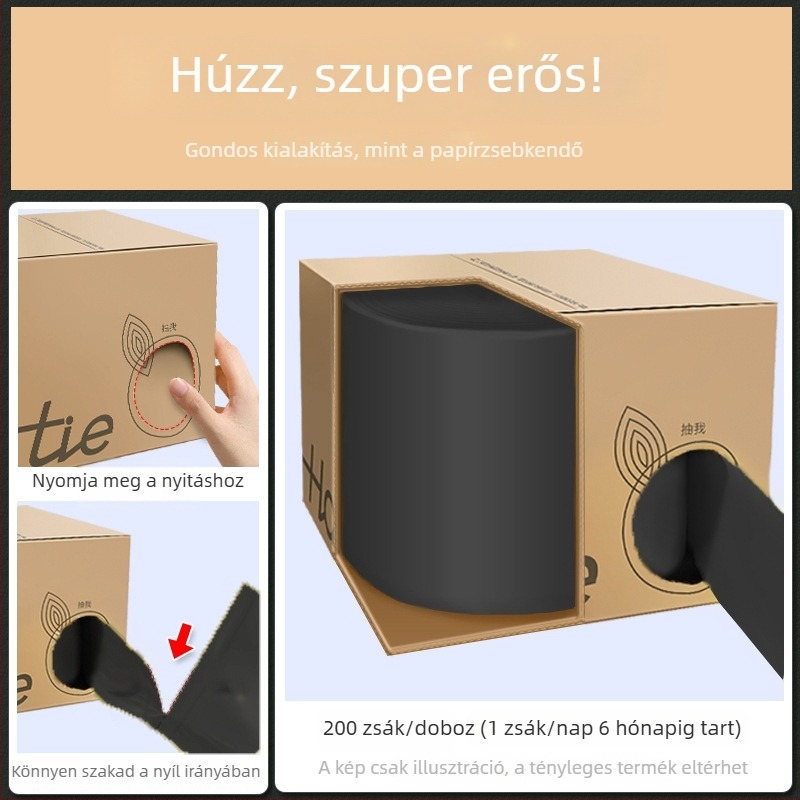 Mellény-stílusú szemeteszsákok, 200 darab, vastagított, háztartási egyszer használatos műanyag zacskók dobozos kiszerelésben