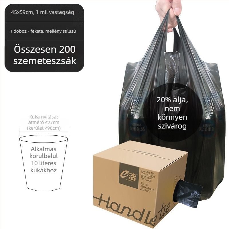 Mellény-stílusú szemeteszsákok, 200 darab, vastagított, háztartási egyszer használatos műanyag zacskók dobozos kiszerelésben