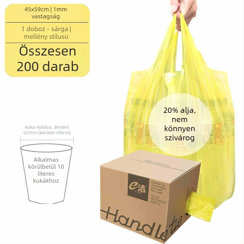 Mellény-stílusú szemeteszsákok, 200 darab, vastagított, háztartási egyszer használatos műanyag zacskók dobozos kiszerelésben