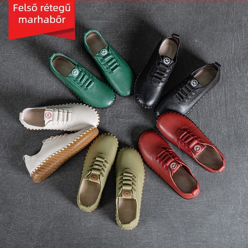 527-3 Női Slip-On cipő, első réteg marhabőrből, puha talppal, mindennapi casual, retro stílus