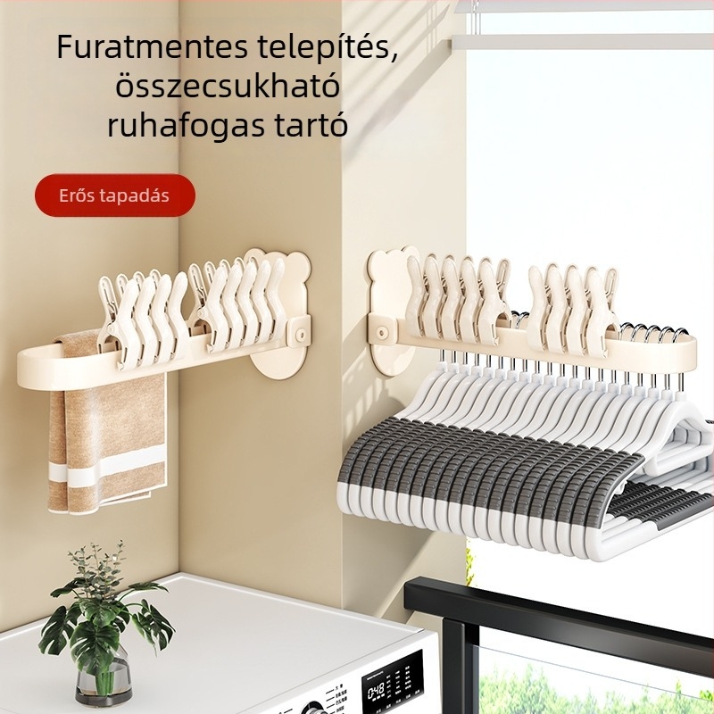 Összecsukható ruhatartó falra szerelhető tároló – fúrás nélkül, ideális erkélyre