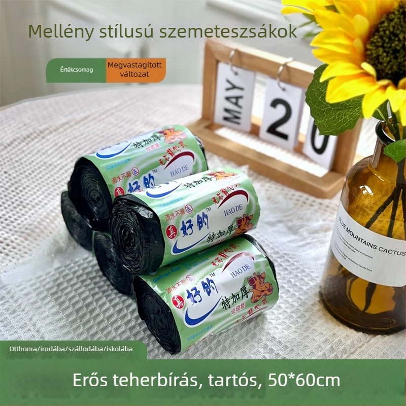 Háztartási egyszer használatos szemeteszsák, vastított, fekete, nagy kapacitású, mellény-stílusú