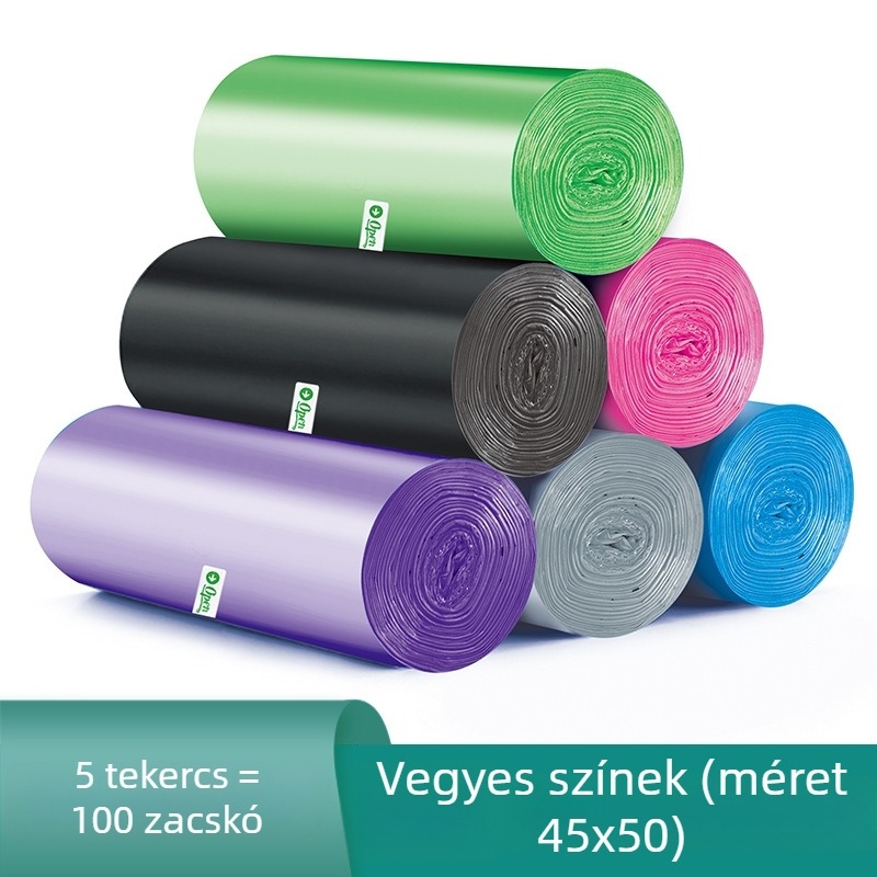 Egyszer használatos lapos szájú szemeteszsákok, vastagítottak, otthoni használatra, konyhai perforált tekercs, fekete műanyag zacskók