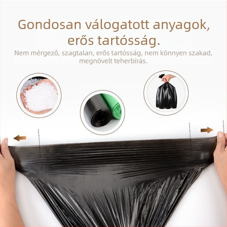 Megvastagított szemeteszsákok 50×60, típus tekercses, perforált, sík száj, 50 db, fekete, szállodai és fürdőszobai használatra