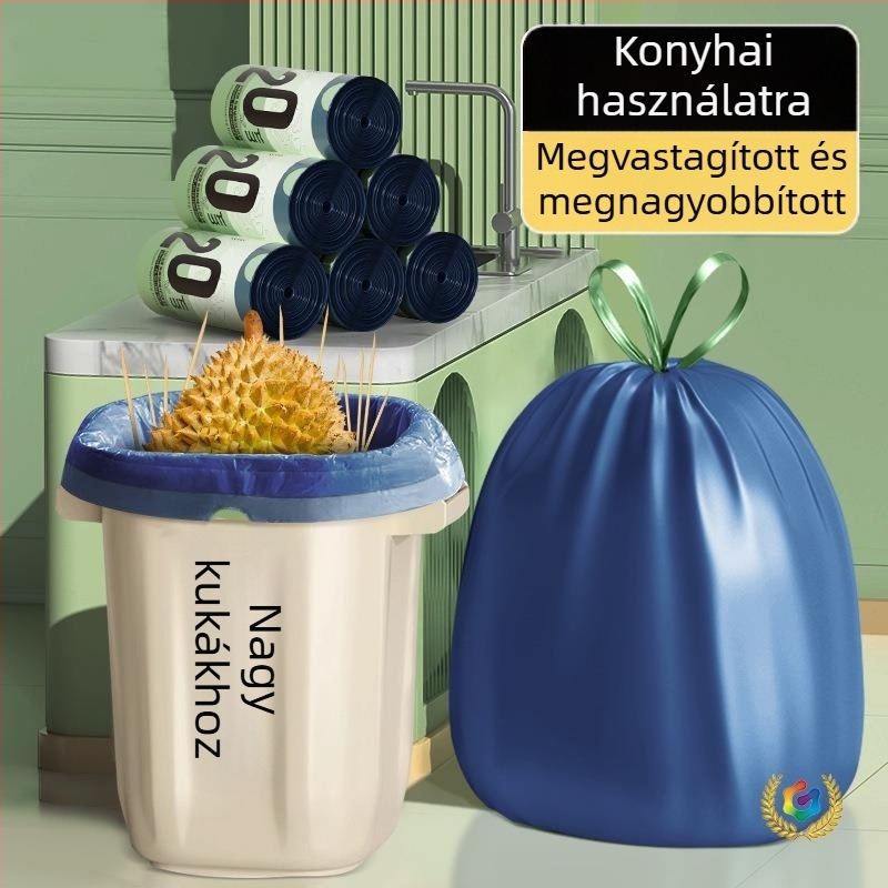 Szakadásmentes konyhai szemeteszsákok, extra vastagok, nagy méret, húzózsinóros, nagy kapacitású
