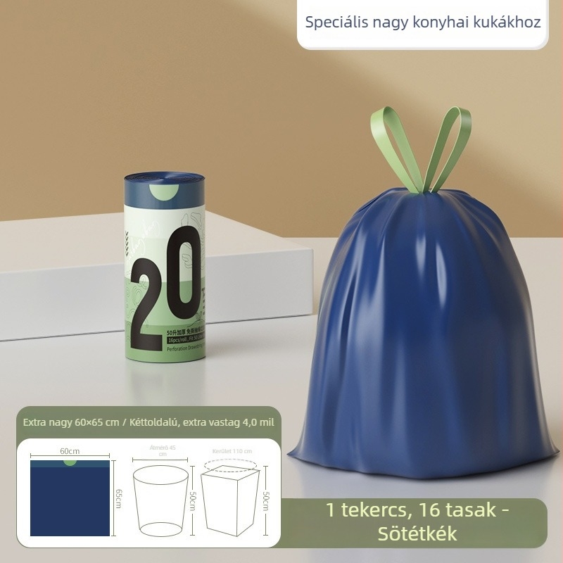 Szakadásmentes konyhai szemeteszsákok, extra vastagok, nagy méret, húzózsinóros, nagy kapacitású