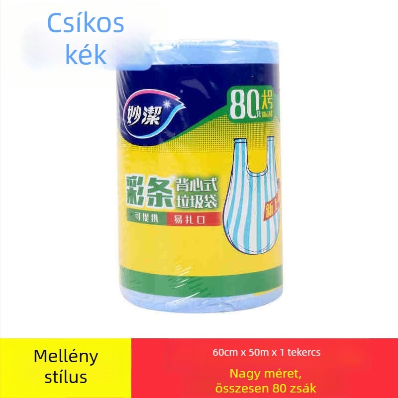 Miaojie színes csíkos szemeteszsákok, mellény-stílus, nagy méret, tekercses kiszerelés, otthoni és irodai használatra, hordozható műanyag zacskók