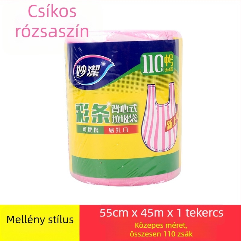 Miaojie színes csíkos szemeteszsákok, mellény-stílus, nagy méret, tekercses kiszerelés, otthoni és irodai használatra, hordozható műanyag zacskók