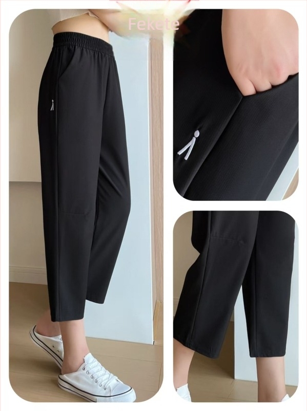 Női nyári Ice Silk gyorsan száradó, légáteresztő cropped harém nadrág, rugalmas derék, laza szabás, plusz méret