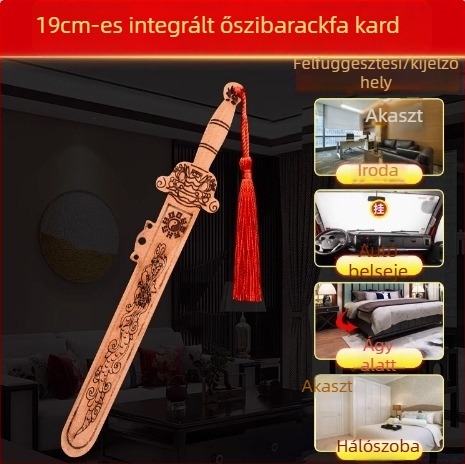 Autentikus őszibarackfa kardmedál, kézzel készített fa dekoratív kiegészítő gyerek- és nappaliba, hordozható őszibarackfa kard