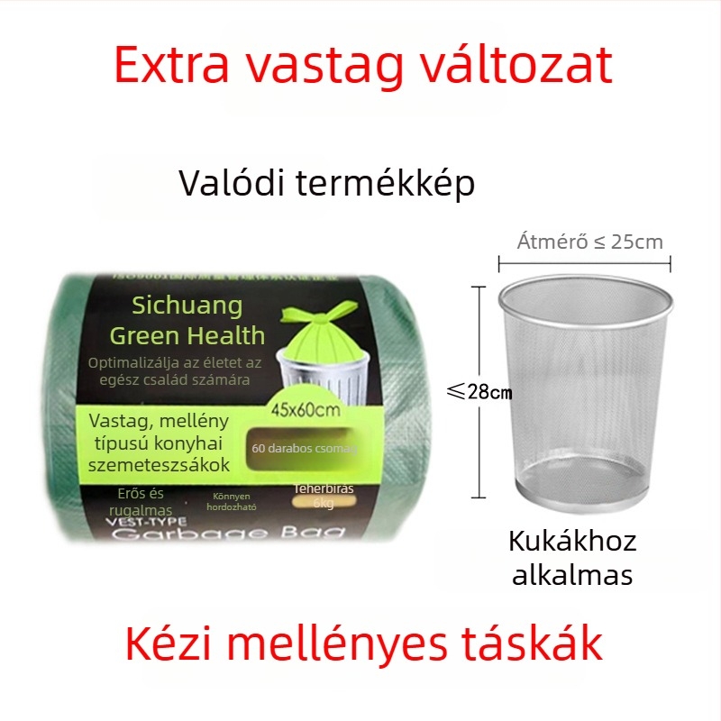 Nagy méretű, egyszer használatos szemeteszsákok otthoni és kereskedelmi használatra, extra vastag, hordozható műanyag zacskók, 30 tekercses csomag
