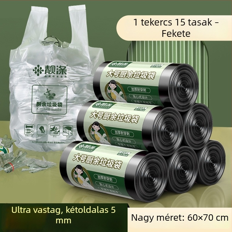 Konyhai szemeteszsák, kézi hordozású, extra vastag, nagy méret, nedves konyhai hulladékhoz