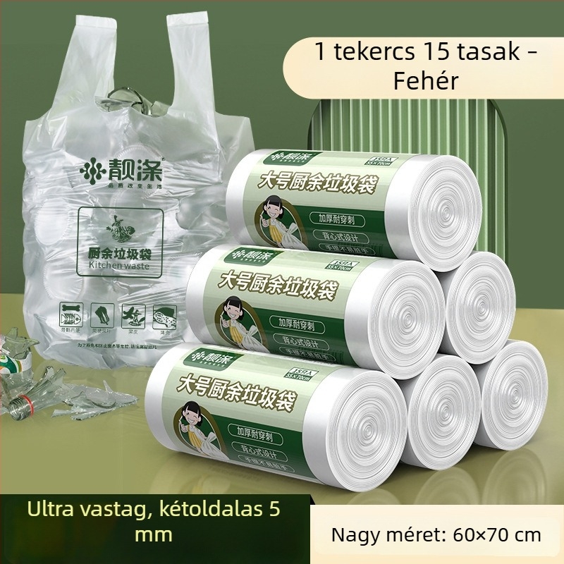 Konyhai szemeteszsák, kézi hordozású, extra vastag, nagy méret, nedves konyhai hulladékhoz