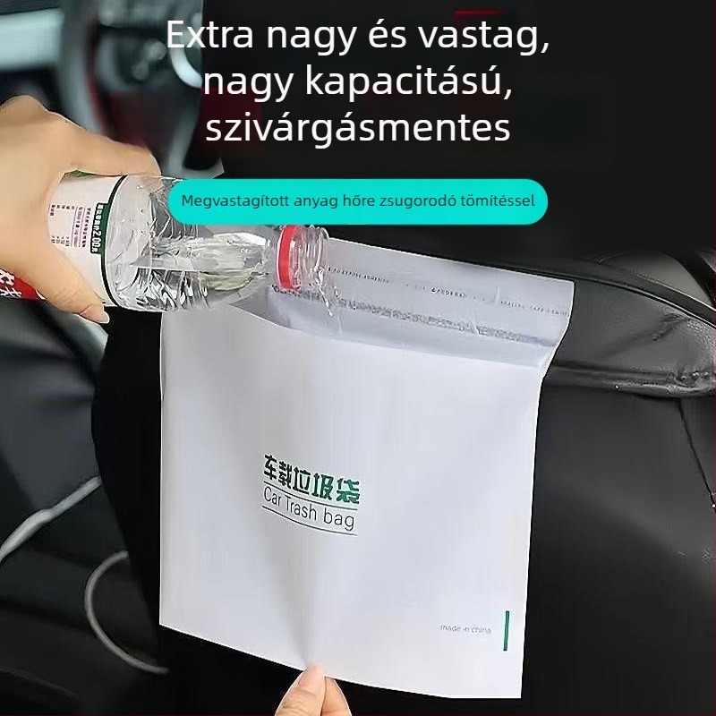Gépkocsi szemeteszsákok, hordozhatóak, öntapadósak, önállóan állóak, vastagítottak, egyszer használatosak az autó belső teréhez