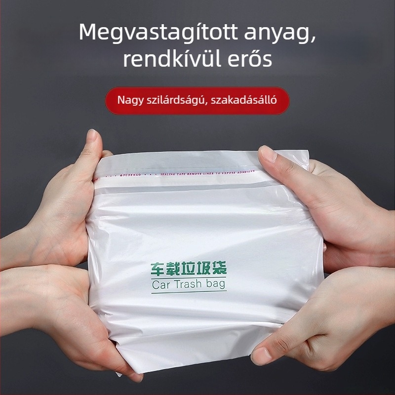 Gépkocsi szemeteszsákok, hordozhatóak, öntapadósak, önállóan állóak, vastagítottak, egyszer használatosak az autó belső teréhez