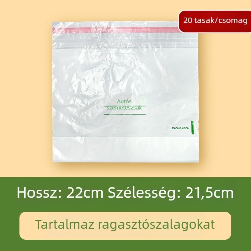 Gépkocsi szemeteszsákok, hordozhatóak, öntapadósak, önállóan állóak, vastagítottak, egyszer használatosak az autó belső teréhez