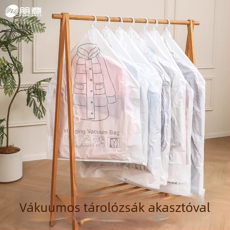 Vákuum-kompressziós tárolózsák töltött dzsekikhez, függő kivitelű ruhatár-szervező