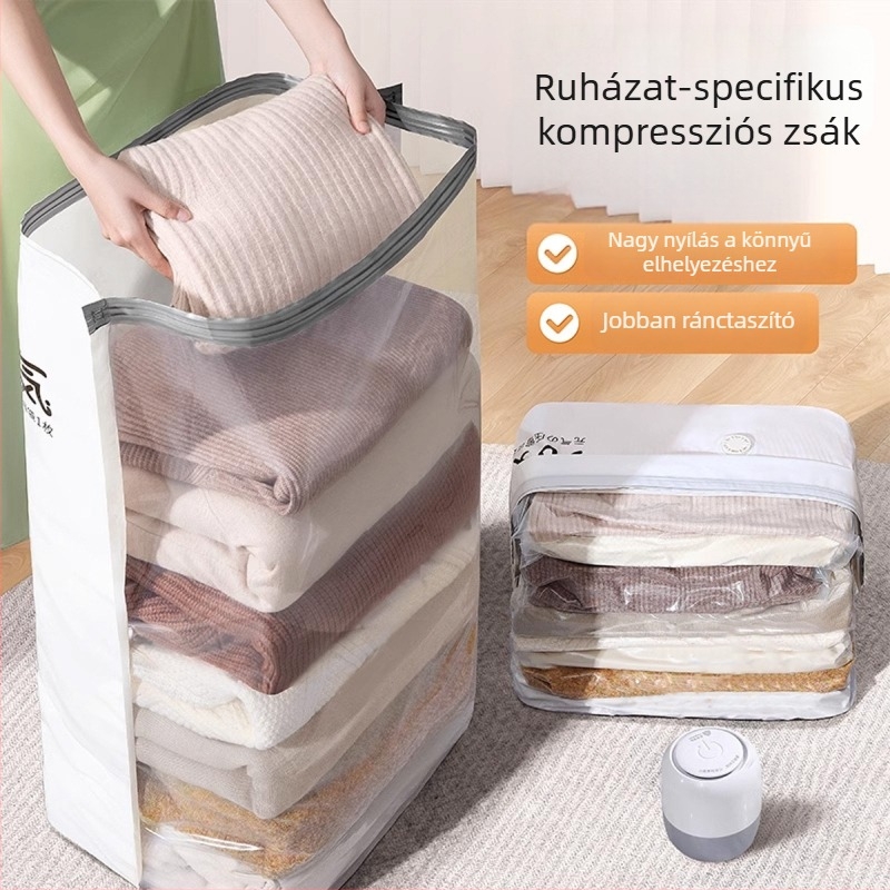 Vákuum-kompressziós tárolózsák ruhák és paplanok számára, 3D-es vastagított kivitelben, ruházathoz és pehelykabátokhoz