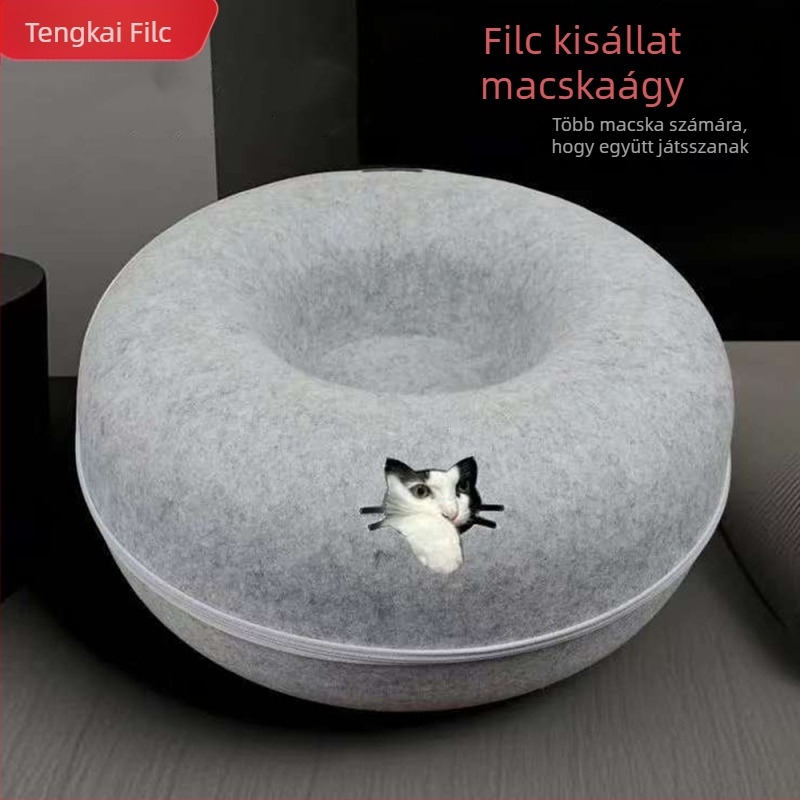 Donut alakú macskafészek és alagút – minden évszakra, macskajáték, meleg téli menedék
