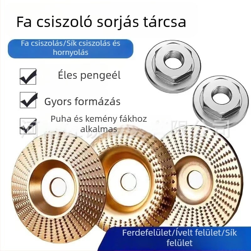 Sarokcsiszolóhoz faipari csiszoló és polírozó korong; univerzális modell, magas szén-tartalmú acél