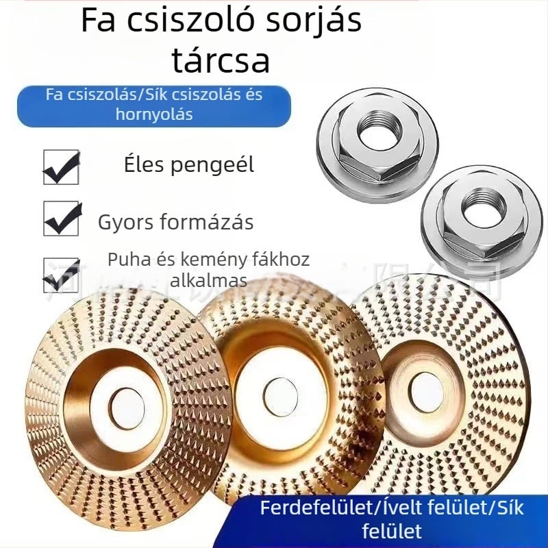 Sarokcsiszolóhoz faipari csiszoló és polírozó korong; univerzális modell, magas szén-tartalmú acél
